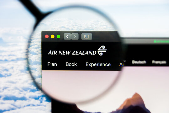 Los Angeles, California, USA - 21 March 2019: Illustrative Editorial of Air New Zealand website homepage. Air New Zealand logo visible on display screen.