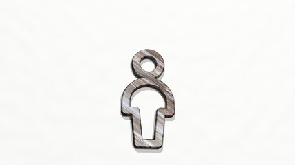 SINGLE NEUTRAL from a perspective on the wall. A thick sculpture made of metallic materials of 3D rendering. illustration and background