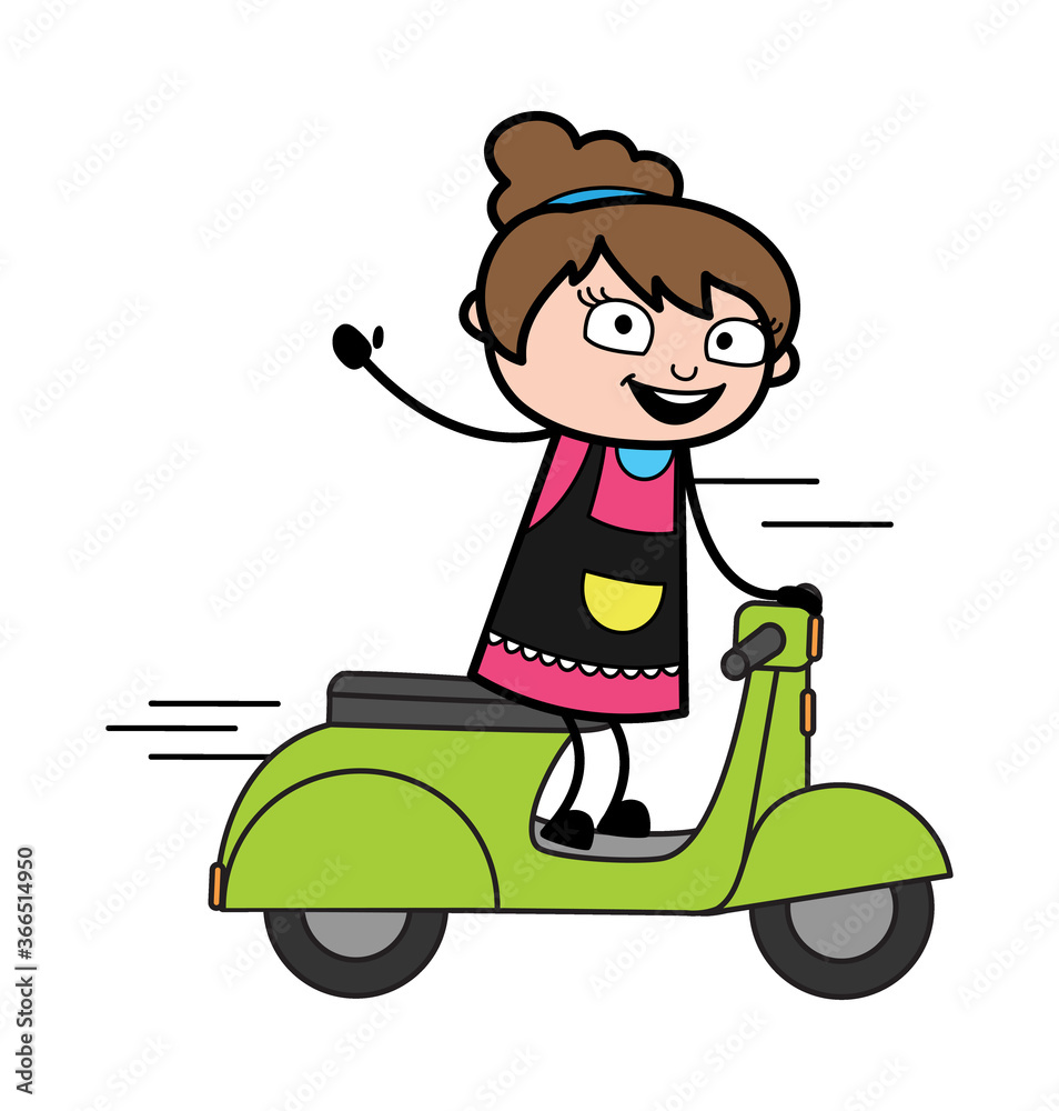 Sticker Cartoon Beautician Riding Scooter - Stickers