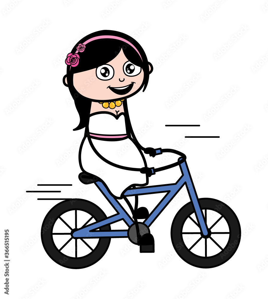 Poster Cartoon Bride Riding bicycle