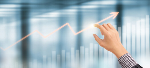 Hand  plan graph growth and increase of chart positive indicators in his business