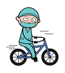 Fototapeta na wymiar Cartoon Surgeon Riding bicycle
