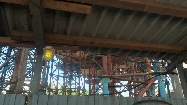 Metal constructions of new bridge. View from under bridge. Industry