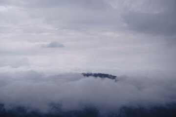 Naklejka na ściany i meble Mountain and cliff edge in the fog of Pha Mo E Dang cliff, Thailand