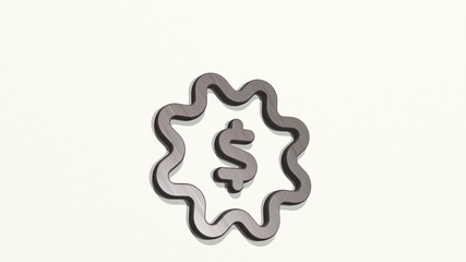 CASH TOGGLE on the wall. 3D illustration of metallic sculpture over a white background with mild texture. business and money