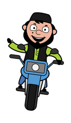 Cartoon Muslim Man Riding Motorbike
