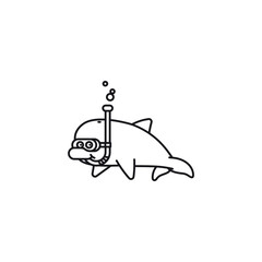 Snorkeling dolphin cartoon character vector line icon