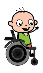 Cartoon Bald Boy on Wheel Chair