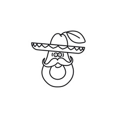 Avocado with sombrero hat cartoon character vector line icon
