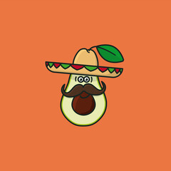Avocado with sombrero hat cartoon character vector illustration for Avocado Day on July 31st. Mexican healthy food symbol.