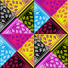 Seamless pattern based on square ornament paisley Bandana Print for boys and girls. Best motive for print on fabric or papper