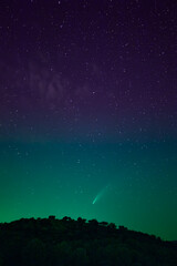 Fototapeta na wymiar Neowise comet in the night under a starry sky