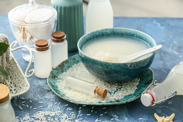 Healthy rice water on table