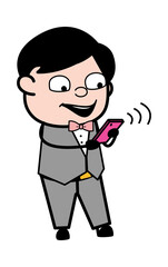 Cartoon Groom Watching Smartphone