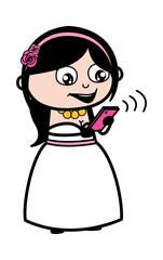 Cartoon Bride Watching Smartphone