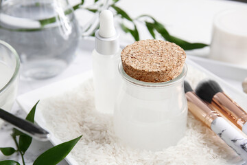 Healthy rice water on table