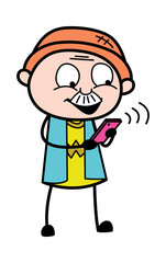 Cartoon Grandpa Watching Smartphone