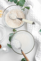 Healthy rice water on table