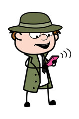 Cartoon Spy Watching Smartphone