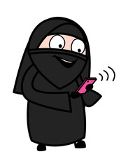 Cartoon Muslim Woman Watching Smartphone