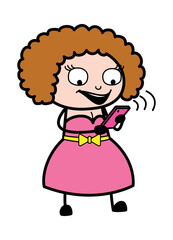 Cartoon Young Lady Watching Smartphone