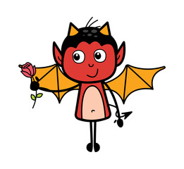 Cartoon Devil Giving a Red Rose