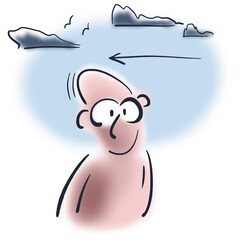 Wind in the head of bald man