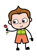 Cartoon Schoolboy Giving a Red Rose