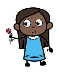 Cartoon Black Girl Giving a Red Rose