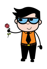 Cartoon Businessman Giving a Red Rose