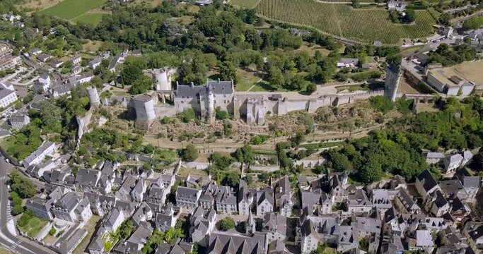 Drone video of the beautiful village of Chinon and its famous royal fortress