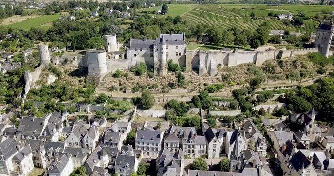 Drone video of the beautiful village of Chinon and its famous royal fortress