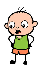 Talking Bald Boy with Hands on Waist Cartoon