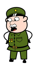 Talking Military Man with Hands on Waist Cartoon