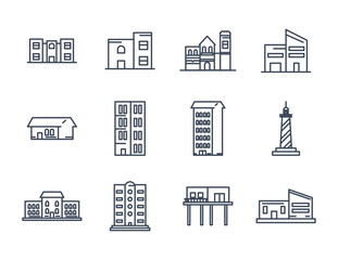 Fototapeta premium city buildings line style icon set vector design
