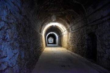 Lighted tunnel and old Arnedillo railway track.