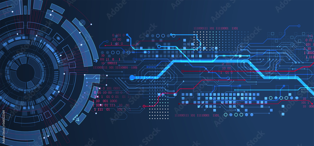Wall mural abstract technology concept. circuit board, high computer color background. vector illustration with