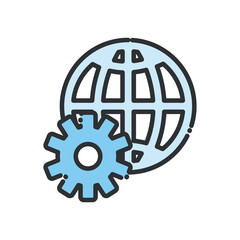 Global sphere with gear line and fill style icon vector design