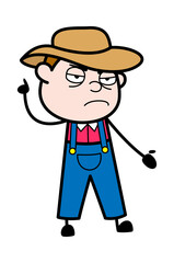 Angry Farmer Cartoon with one hand raised