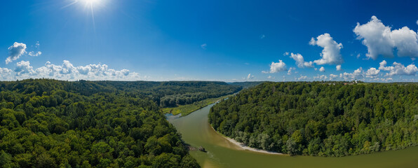 Panoramic Isar river in the south of Munich, Germany