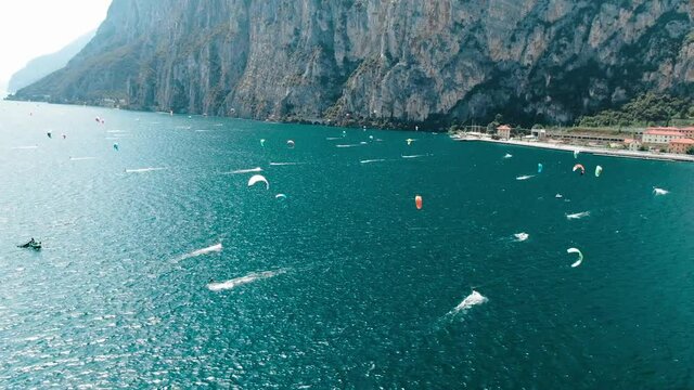 Droneshot of a Kitesurfer, Lake Garda