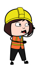 Cartoon Lady Engineer Communicating