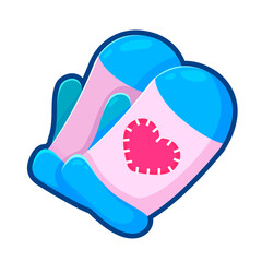 Vector isolated illustration on white background. Pair of warm cute winter mittens in cartoon style. For art, icon, design