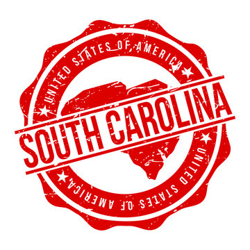 South Carolina America Original Stamp Design Vector Art Tourism Souvenir Round.