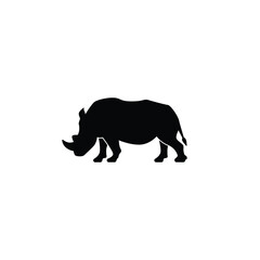 Simple rhinoceros icon or logo on white background, danger wild animal concept.