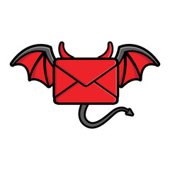 devil mail message with wings design illlustration