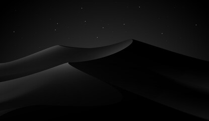 Black night dunes background with stars - obrazy, fototapety, plakaty