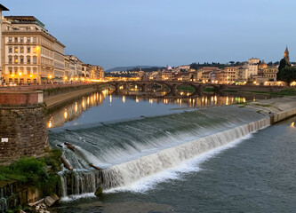 Evening city view on the river, Florence