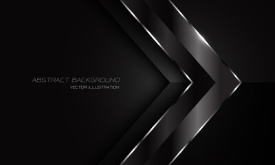 Abstract black metallic silver line arrow direction on dark with blank space  design modern futuristic background vector illustration.