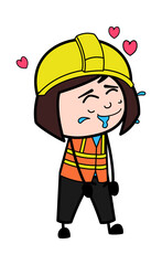 Lady Engineer Cartoon Drooling in Love